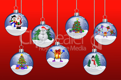 Illustration - Weihnachtskugeln auf rotem Hintergrund