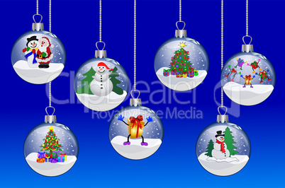 Illustration - Weihnachtskugeln auf blauem Hintergrund