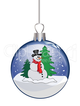 Schneekugel mit Schneemann und Tannenbaum