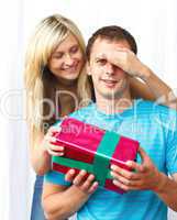 Woman giving a present to her boyfriend