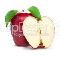 Red Apple with Green Leaf and Piece