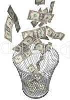 wastebasket with dollars