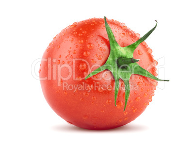 Tomato with green leaf and drops
