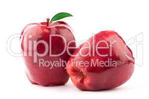 Red Apple with Green Leaf