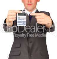Businessman holding a calculator