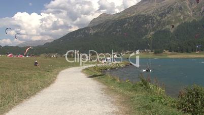 Panorama Lake Of Silvaplana with KiteSurfers