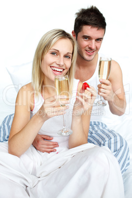 man and woman with champagne