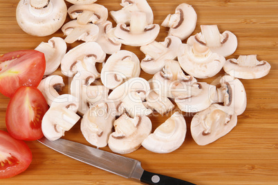 mushrooms on chopping board