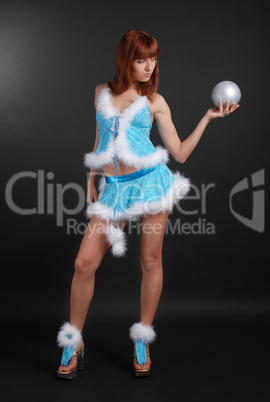 Sexual girl holding ball, front view