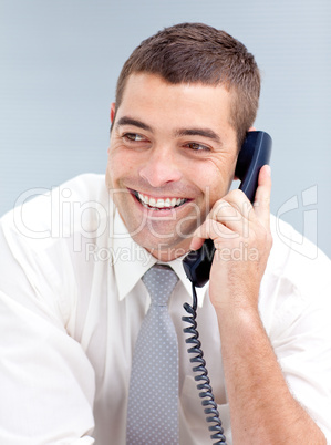 businessman in office talking on phone