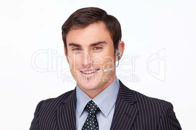 businessman with a headset on