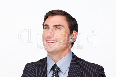 businessman with a headset on