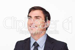 businessman with a headset on