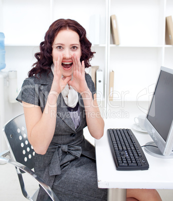 businesswoman yelling in office