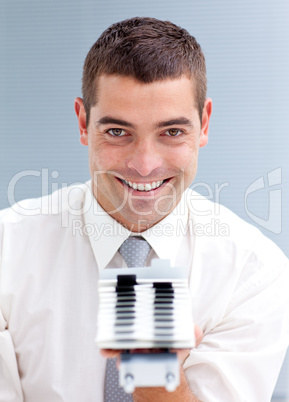 businessman with business-card holder