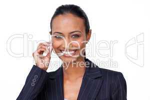 businesswoman talking on a headset