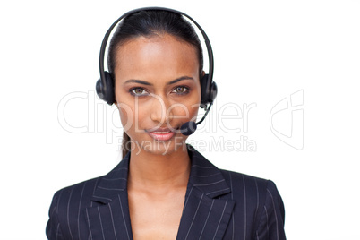 businesswoman with a headset on