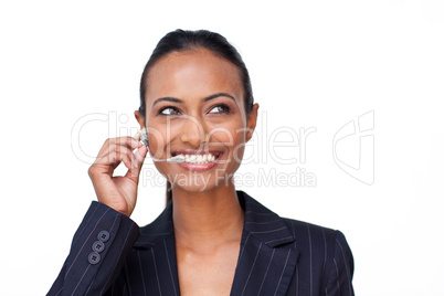 businesswoman talking on a headset