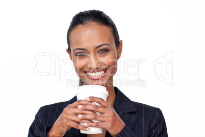 businesswoman drinking a cup of coffee