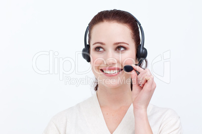 woman talking on a headset