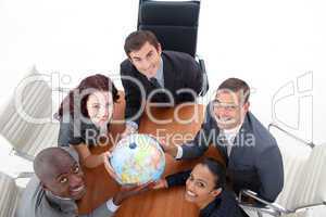 business people holding a globe