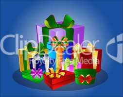 Illustration Bunte Geschenke auf blauem Hintergrund