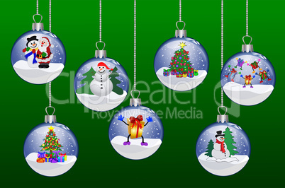 Illustration - Weihnachtskugeln auf grünem Hintergrund