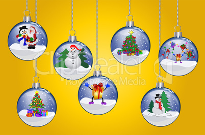 Illustration - Weihnachtskugeln auf gelbem Hintergrund