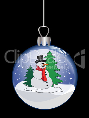 Schneekugel mit Schneemann und Tannenbaum