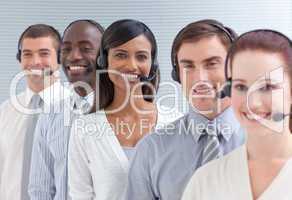 Indian businesswoman working in a call center in a line