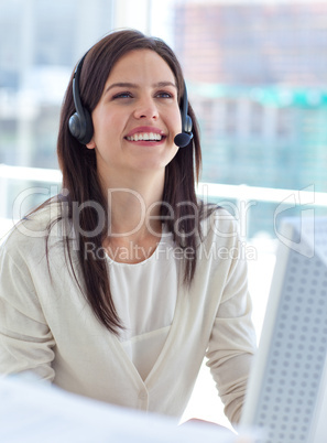 Portrait of a businesswoman working in a call center