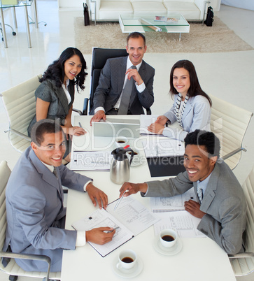 Smiling business people working in a meeting