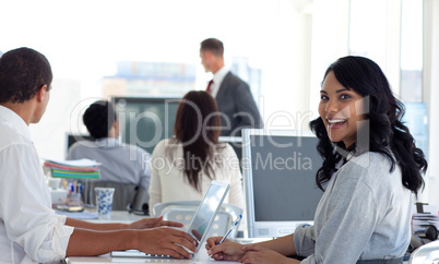 Businesswoman smiling in a presentation