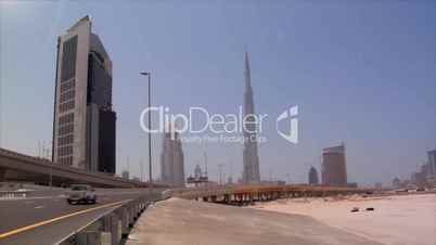 Dubai skyline pan burj emirates