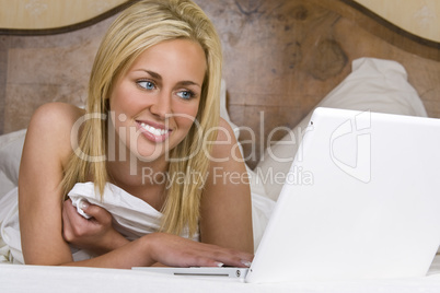 Woman In Bed White Laptop Computer