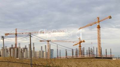 Cranes Time lapse in construction site