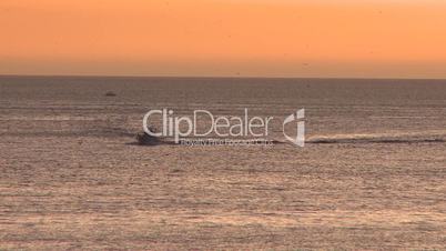 Trawler fishing boat at sunset