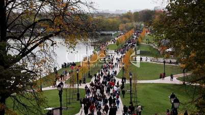 People walk in park top view
