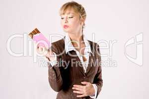 business woman with chocolate bar