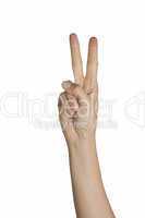 Eine Hand zeigt mit den Fingern die Zahl 2 an