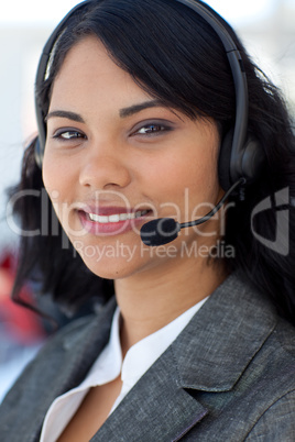 Portrait of a businesswoman in a call center