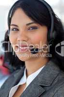 Portrait of a businesswoman in a call center