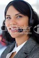 Portrait of a businesswoman talking on a headset