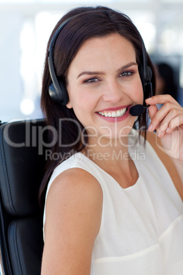 Beautiful businesswoman in a call centre
