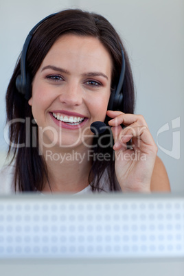 Portrait of a beautiful businesswoman in a call centre