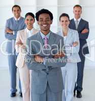 International business team in office looking at the camera