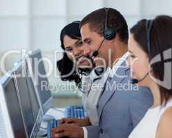 Hansome businessman in a call canter
