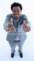 Happy Afro-American businessman with thumbs up