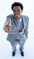 Smiling Afro-American businessman with thumb up