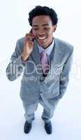 Afro-American businessman speaking on a mobile phone